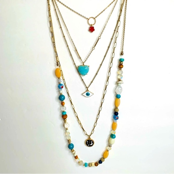 Free People multi strand Evil Eye Necklace featuring six necklaces in one! - Picture 1 of 10